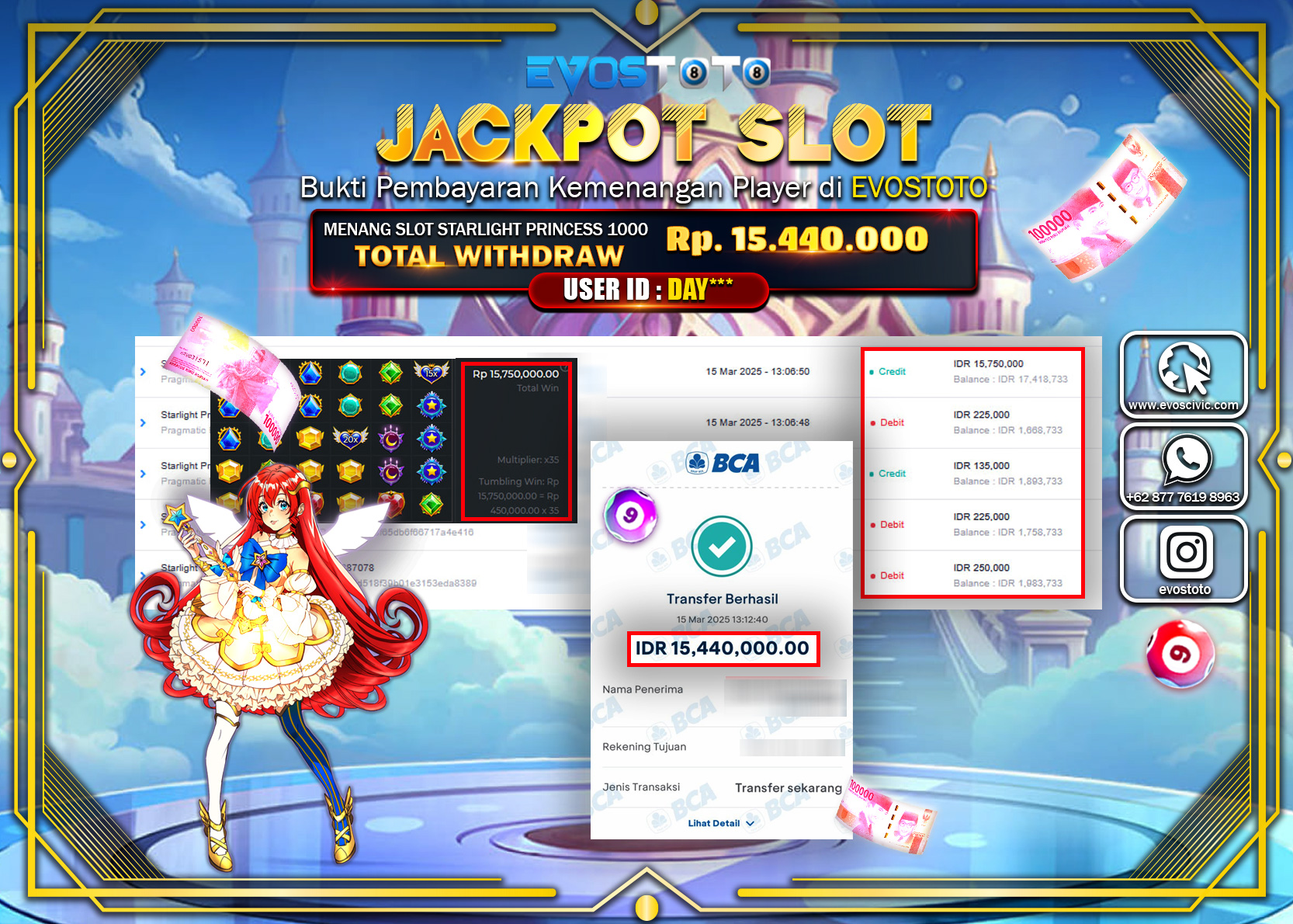 PEMBAYARAN JACKPOT SLOT STARLIGHT PRINCESS 1000 Rp.15.440.000 DI BAYAR LANGSUNG !