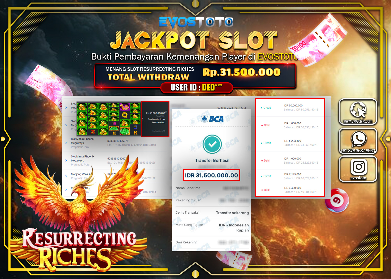 PEMBAYARAN JACKPOT SLOT RESURRECTING RICHES  31.500.000 DI BAYAR LANGSUNG !