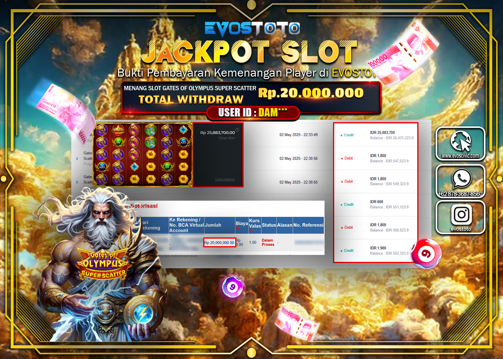 PEMBAYARAN JACKPOT SLOT GATES OF OLYMPUS SUPER SCATTER  20.000.000 DI BAYAR LANGSUNG !