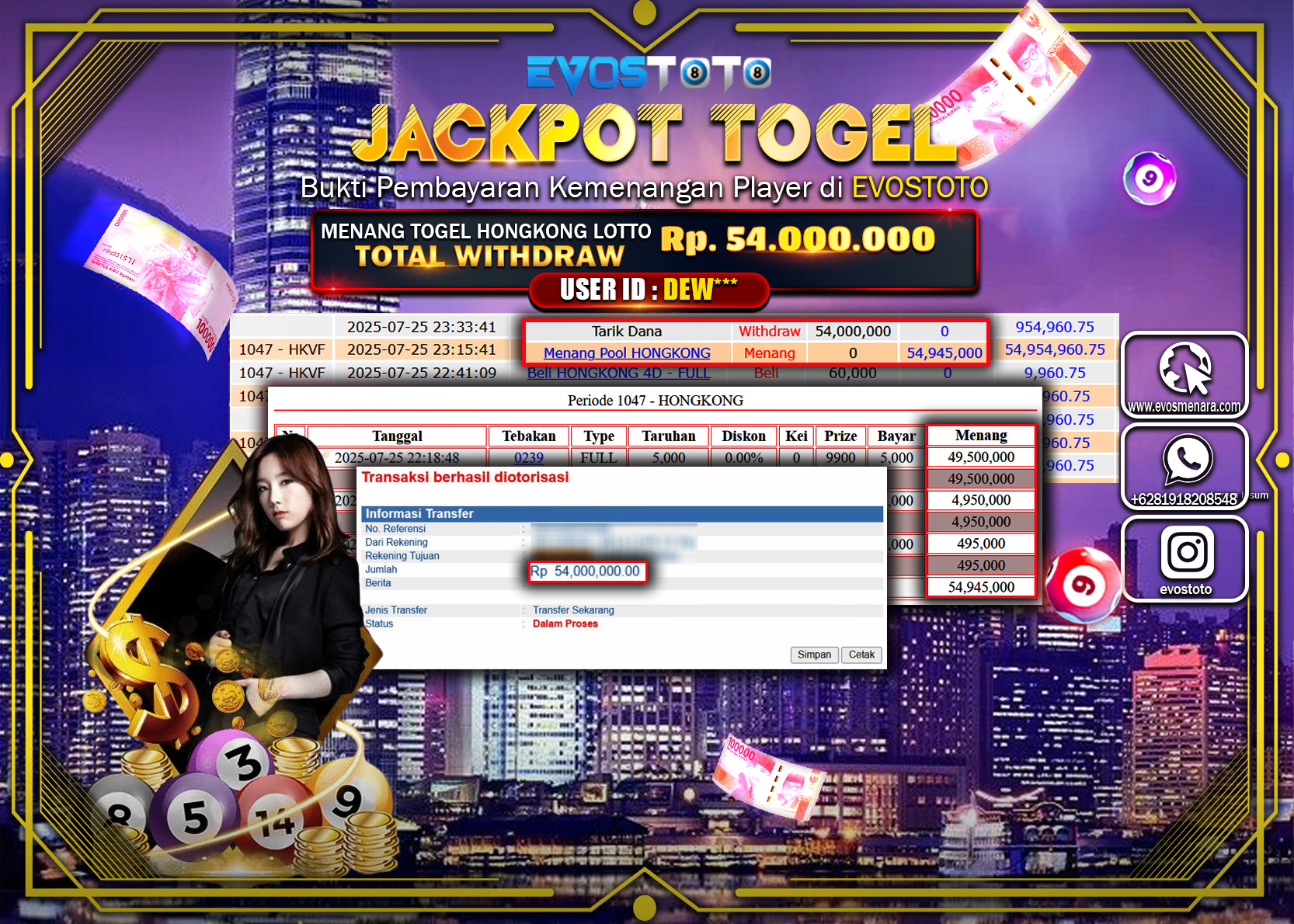PEMBAYARAN JACKPOT TOGEL HONGKONG LOTTO Rp.54.000.000 DI BAYAR LANGSUNG !
