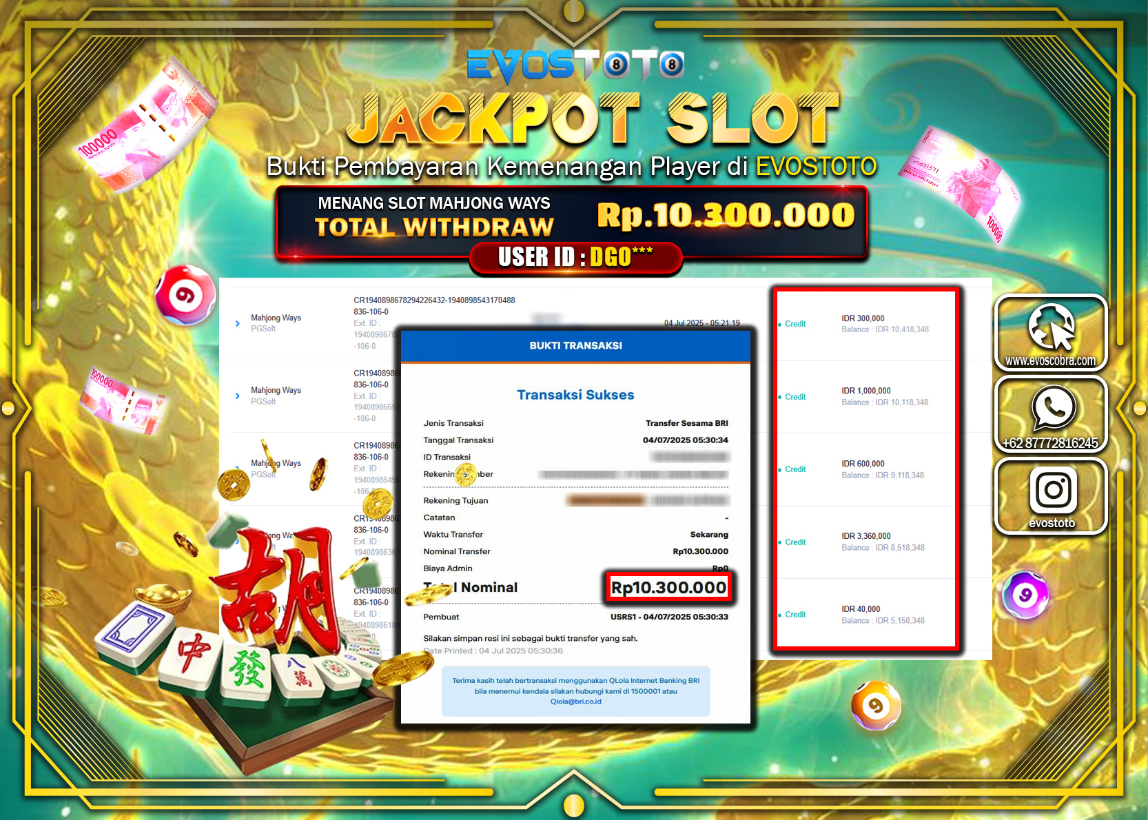 PEMBAYARAN JACKPOT SLOT MAHJONG WAYS RP10.300.000 DI BAYAR LANGSUNG !