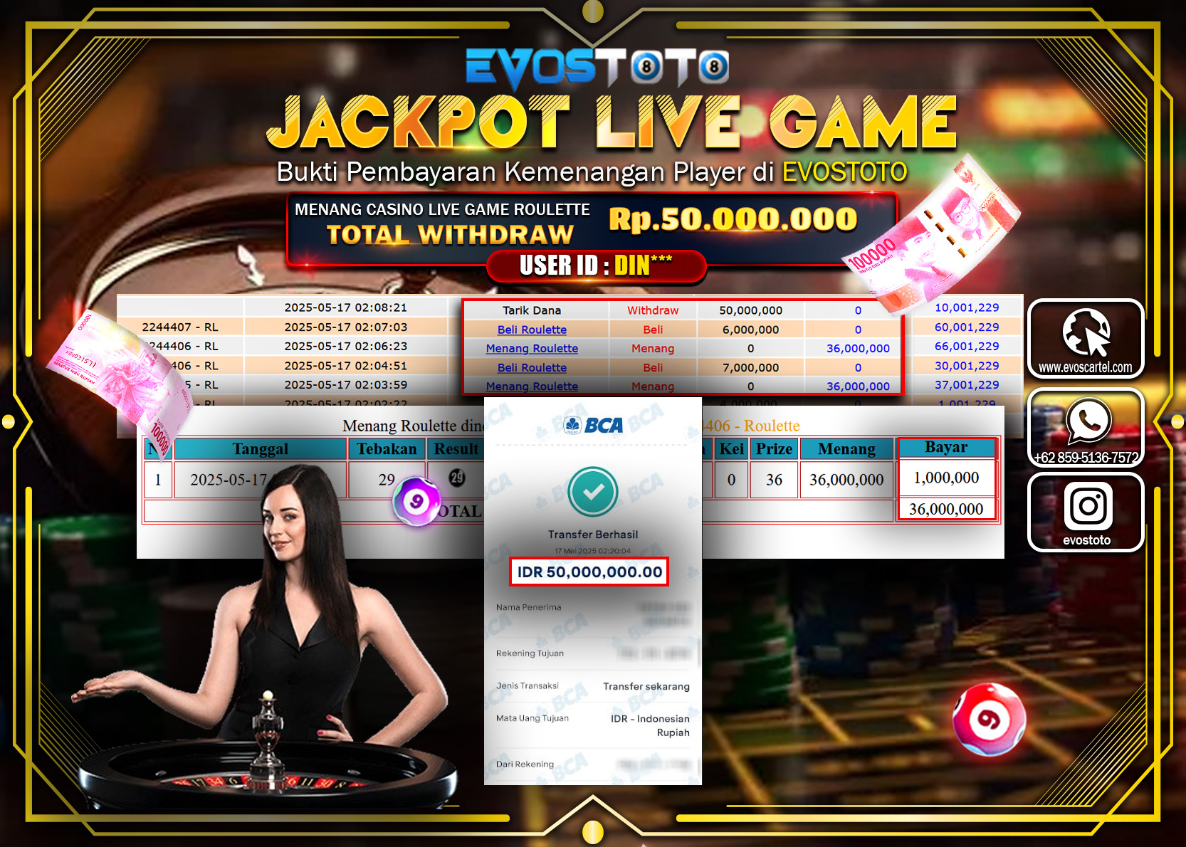 PEMBAYARAN JACKPOT LIVE GAME ROULLETE Rp50.000.000 DI BAYAR LANGSUNG !