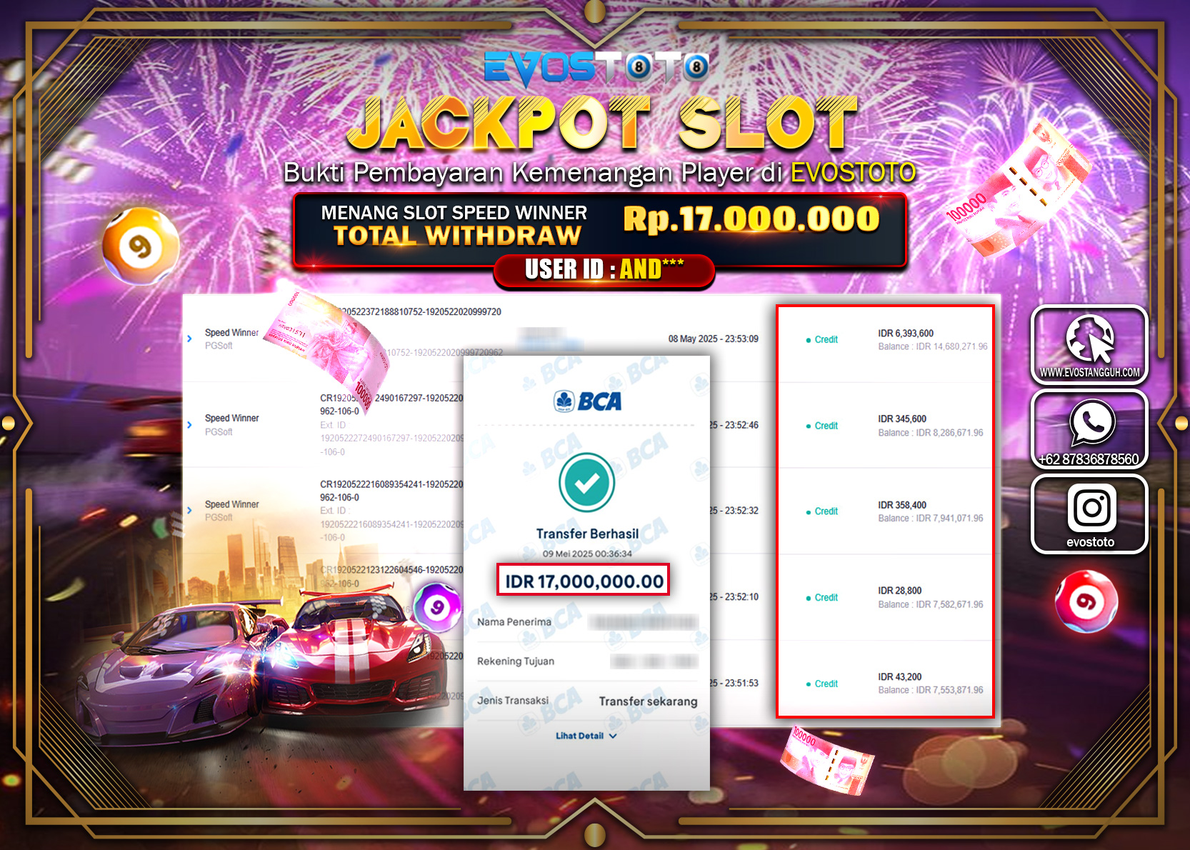 PEMBAYARAN JACKPOT SLOT SPEED WINNER Rp.17.000.000 DI BAYAR LANGSUNG !