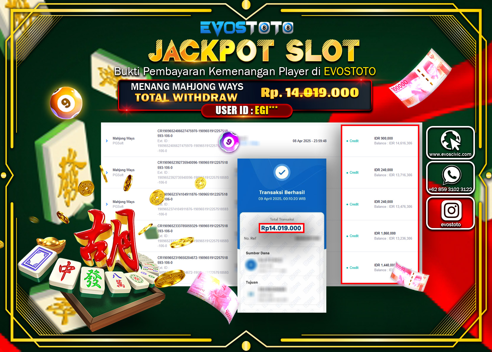 PEMBAYARAN JACKPOT SLOT MAHJONG WAYS 14.019.000 DI BAYAR LANGSUNG !