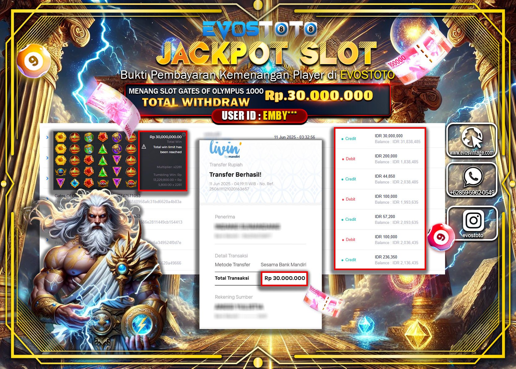 PEMBAYARAN JACKPOT SLOT GATES OF OLYMPUS 1000  Rp30.000.000 DI BAYAR LANGSUNG !