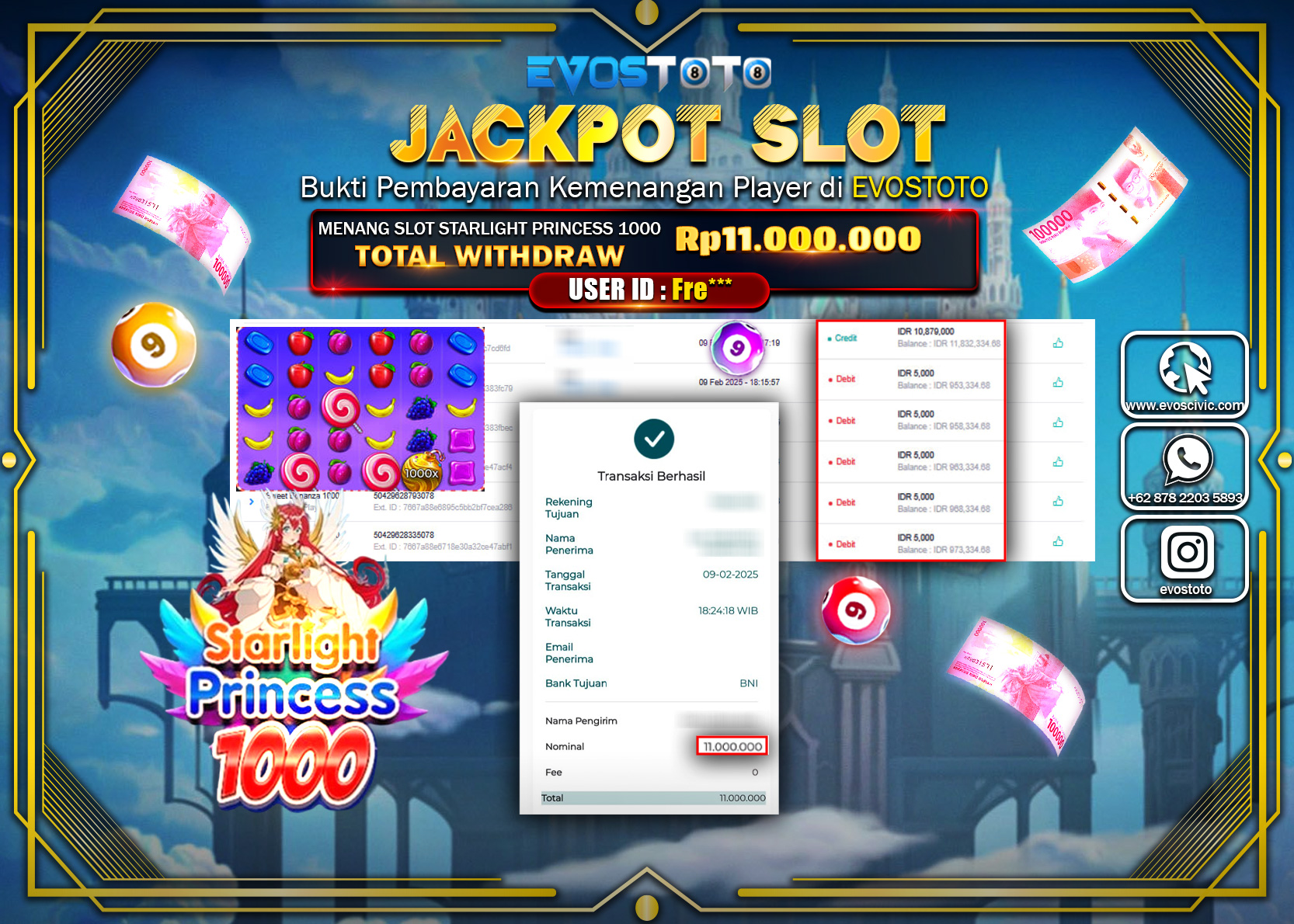 PEMBAYARAN JACKPOT SLOT STARLIGHT PRINCESS 1000 Rp.11.000.000 DI BAYAR LANGSUNG !