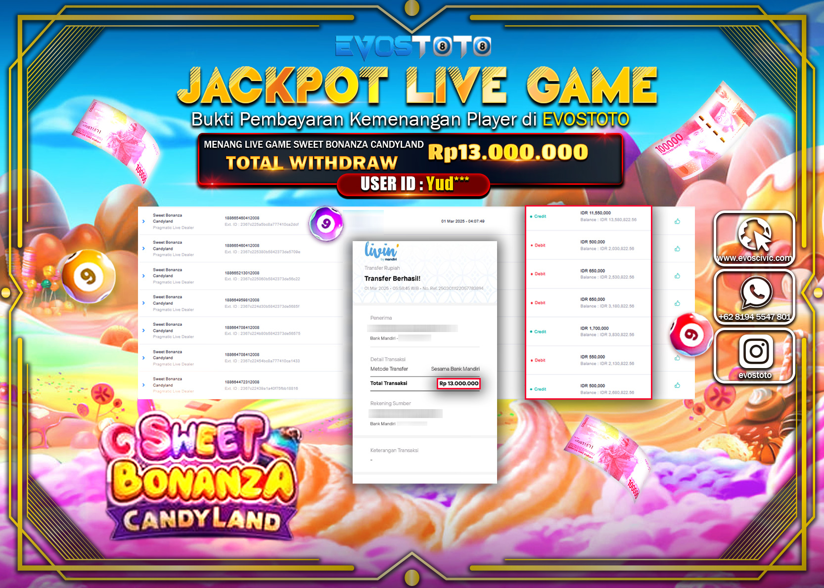 PEMBAYARAN JACKPOT LIVE GAME SWEET BONANZA CANDYLAND Rp.13.000.000 DI BAYAR LANGSUNG !