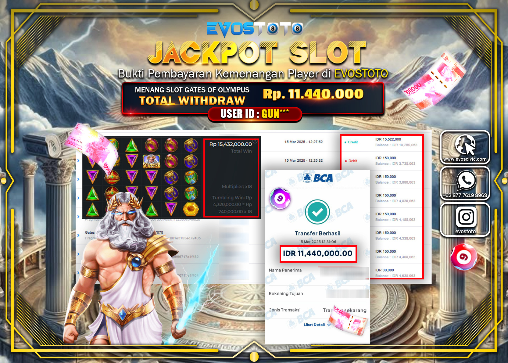 PEMBAYARAN JACKPOT SLOT GATES OF OLYMPUS Rp.11.440.000 DI BAYAR LANGSUNG !