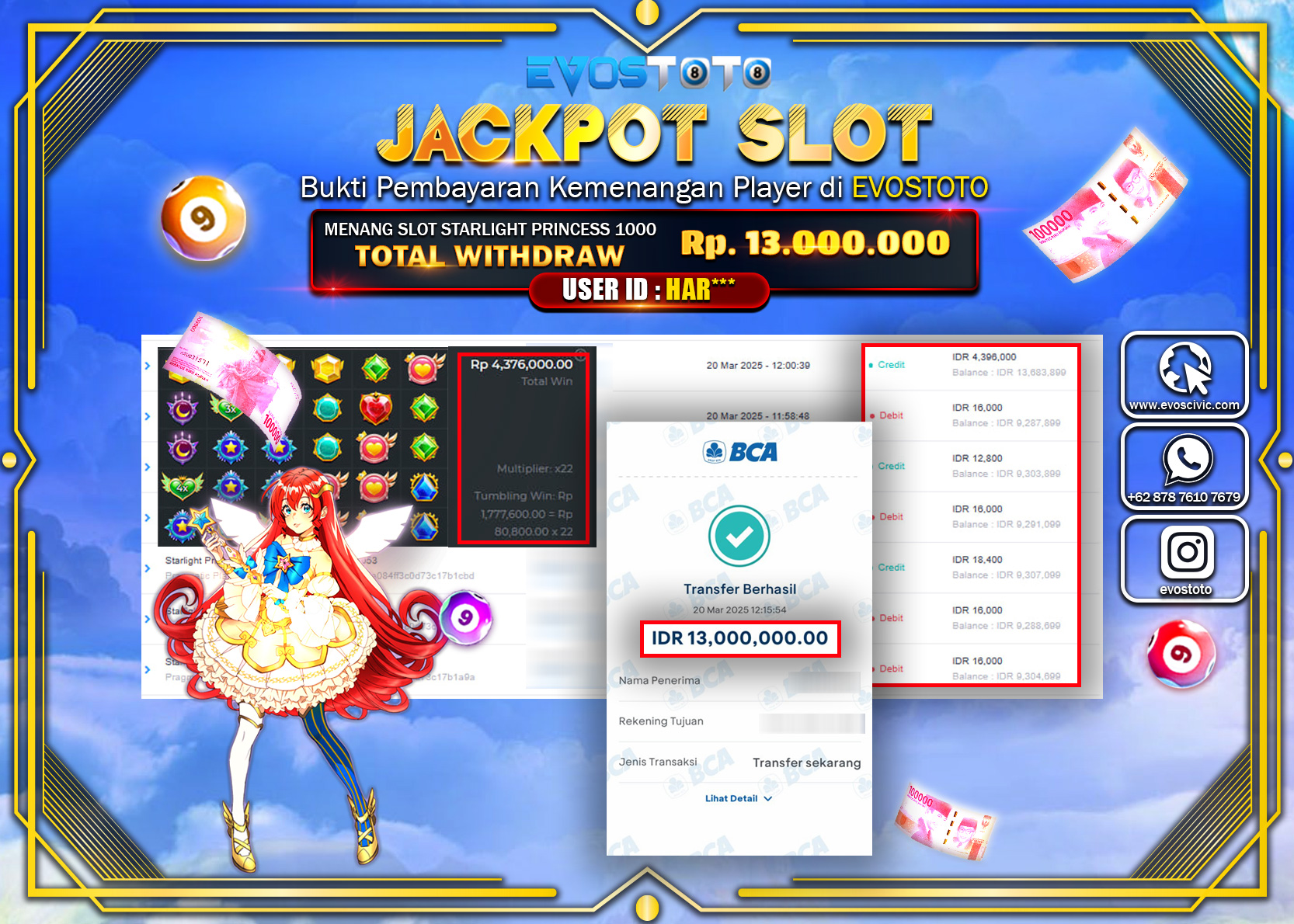 PEMBAYARAN JACKPOT SLOT STARLIGHT PRINCESS 1000 Rp.13.000.000 DI BAYAR LANGSUNG !