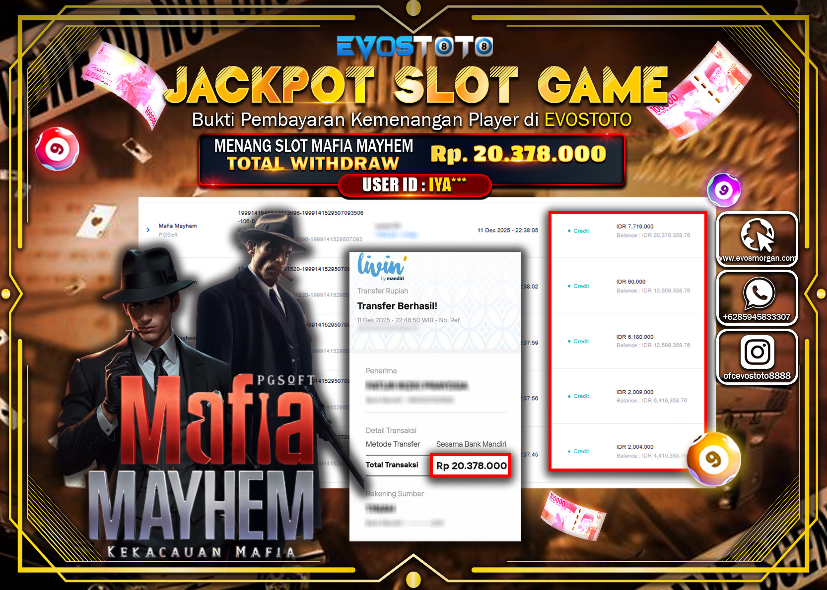 PEMBAYARAN JACKPOT SLOT MAFIA MAYHEM Rp.20.378.000 DI BAYAR LANGSUNG !