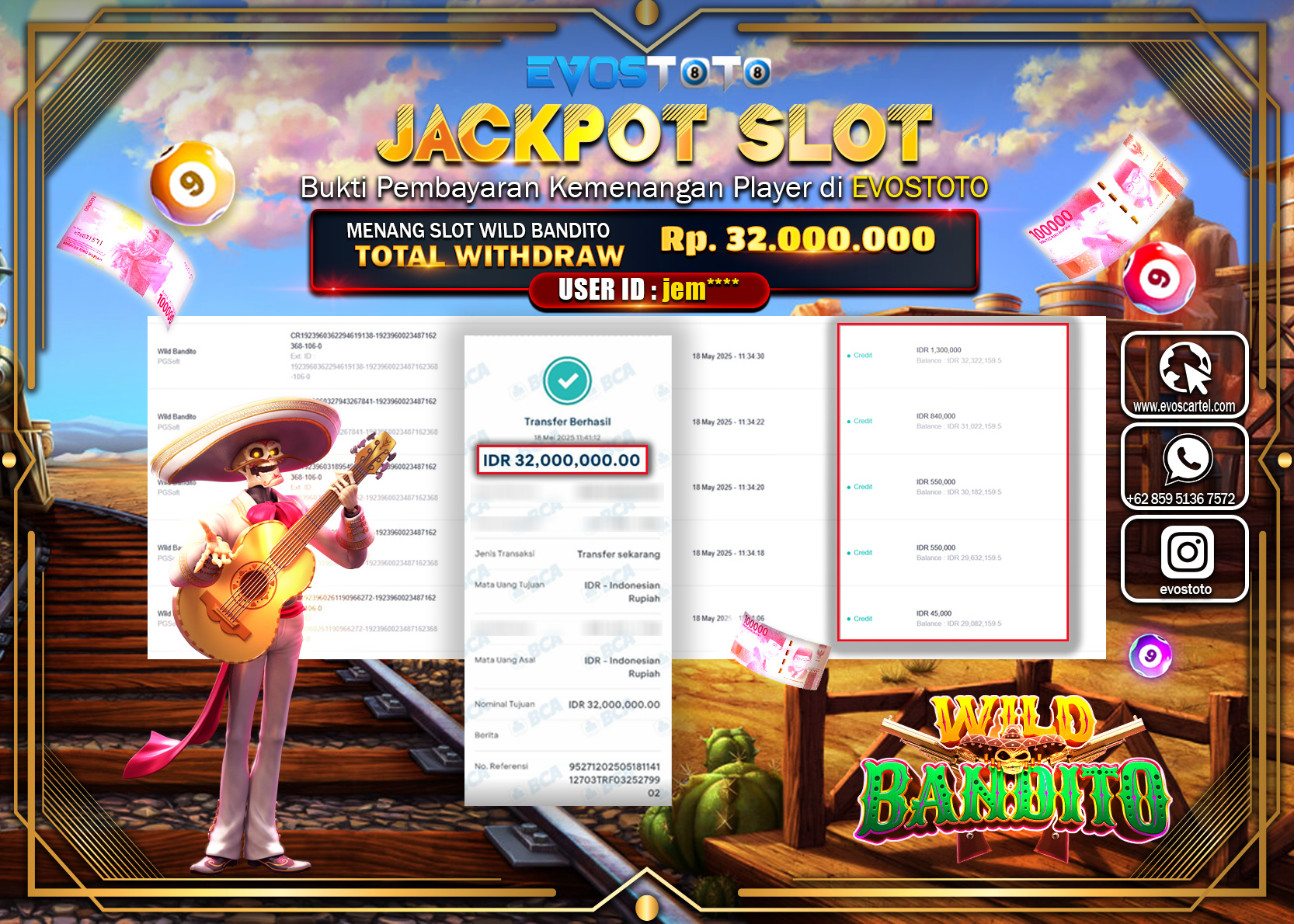 PEMBAYARAN JACKPOT SLOT WILD BANDITO Rp32.000.000 DI BAYAR LANGSUNG !