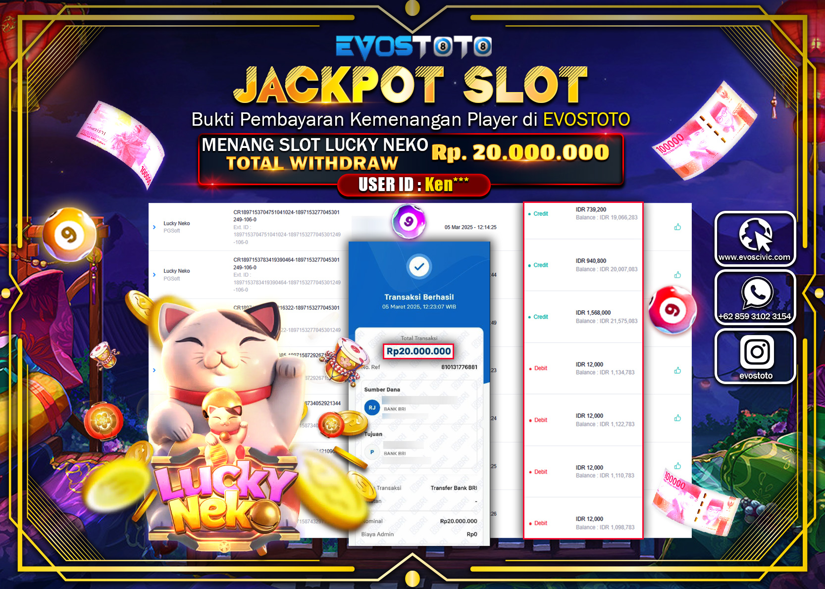 PEMBAYARAN JACKPOT SLOT LUCKY NEKO Rp.20.000.000 DI BAYAR LANGSUNG !