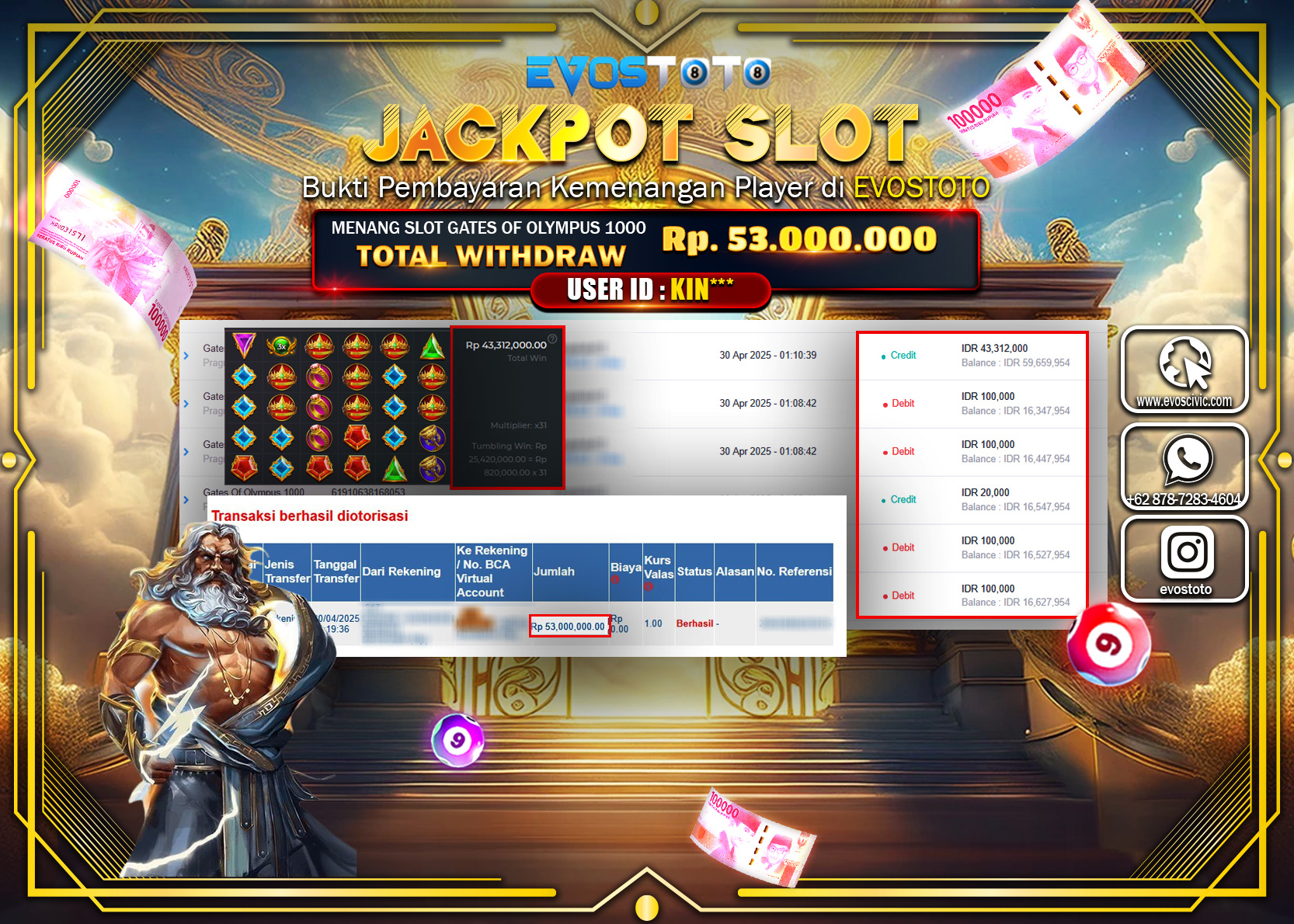 PEMBAYARAN JACKPOT SLOT GATES OF OLYMPUS 1000  53.000.000 DI BAYAR LANGSUNG !