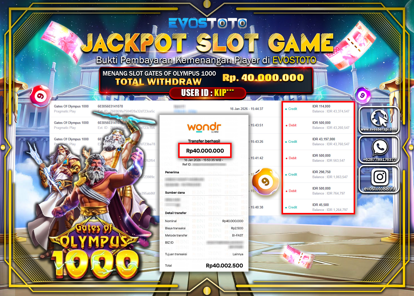 PEMBAYARAN JACKPOT SLOT GATES OF OLYMPUS 1000 Rp.40.000.000 DI BAYAR LANGSUNG !