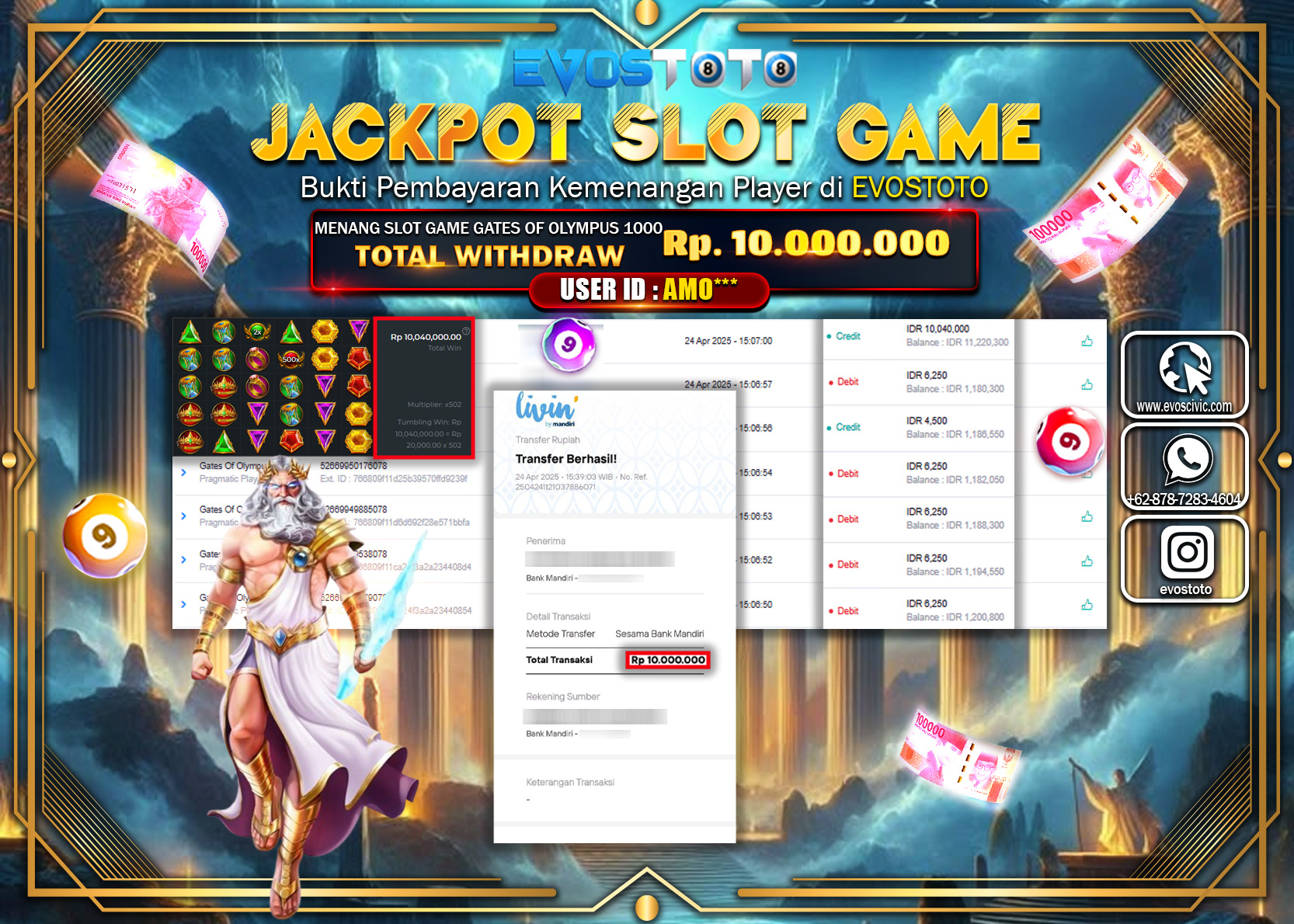 PEMBAYARAN JACKPOT SLOT GATES OF OLYMPUS 1000 Rp.10.00.000 DI BAYAR LANGSUNG !