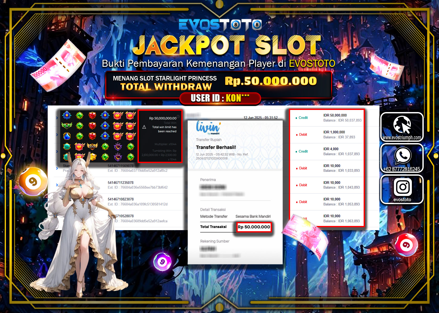 PEMBAYARAN JACKPOT SLOT STARLIGHT PRINCESS 50.000.000 DI BAYAR LANGSUNG !