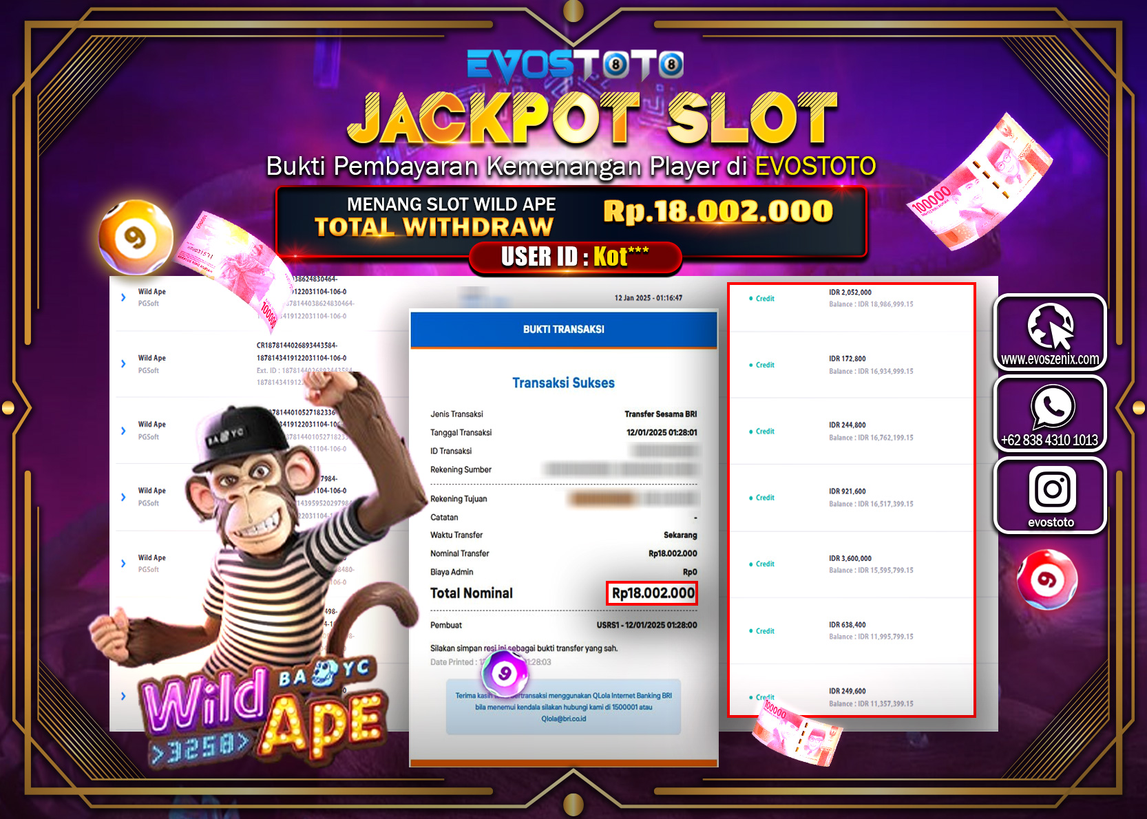 PEMBAYARAN JACKPOT SLOT WILD APE Rp.18.002.000 DI BAYAR LANGSUNG !
