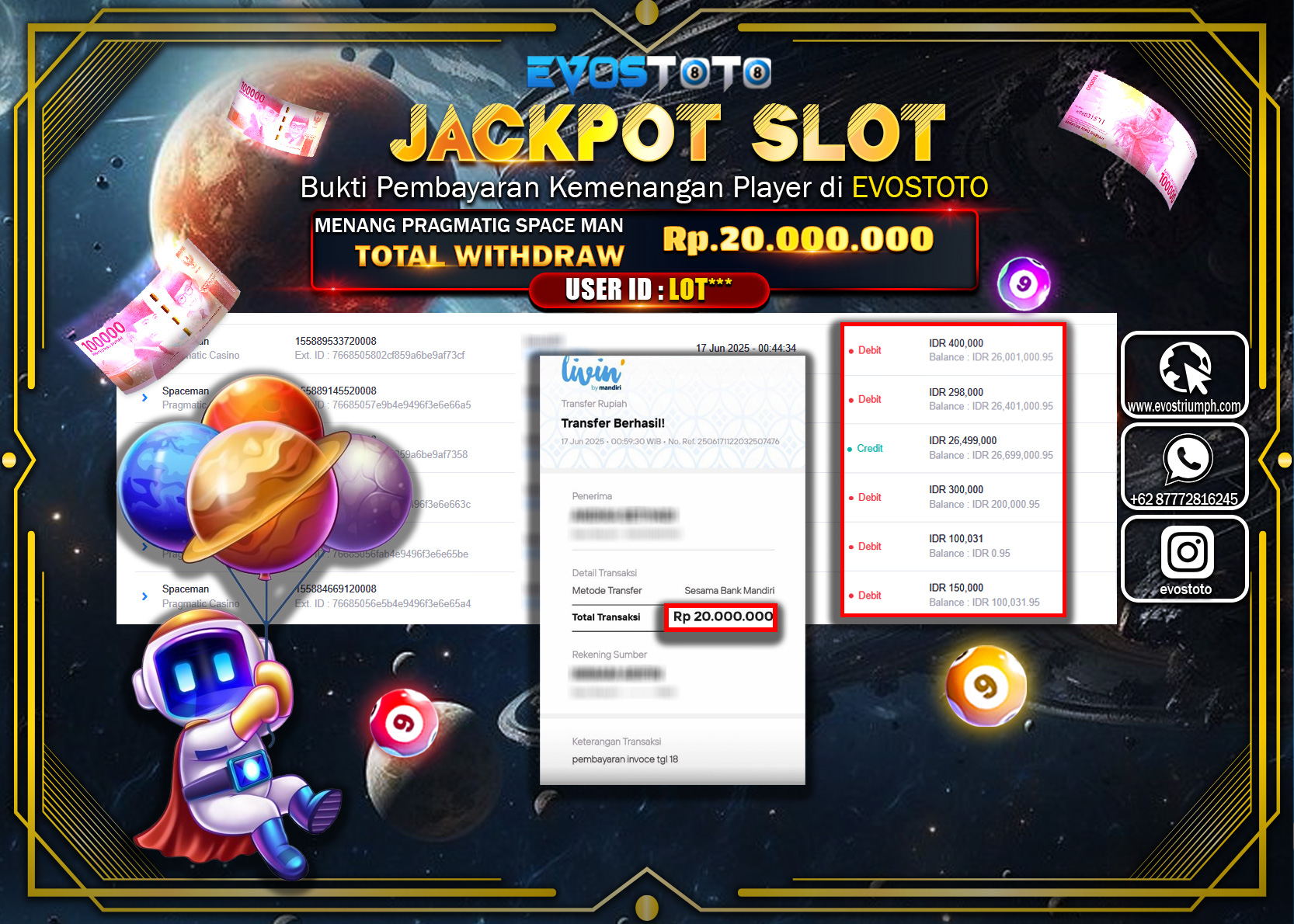 PEMBAYARAN JACKPOT PRAGMATIC SPACE MAN  20.000.000 DI BAYAR LANGSUNG !