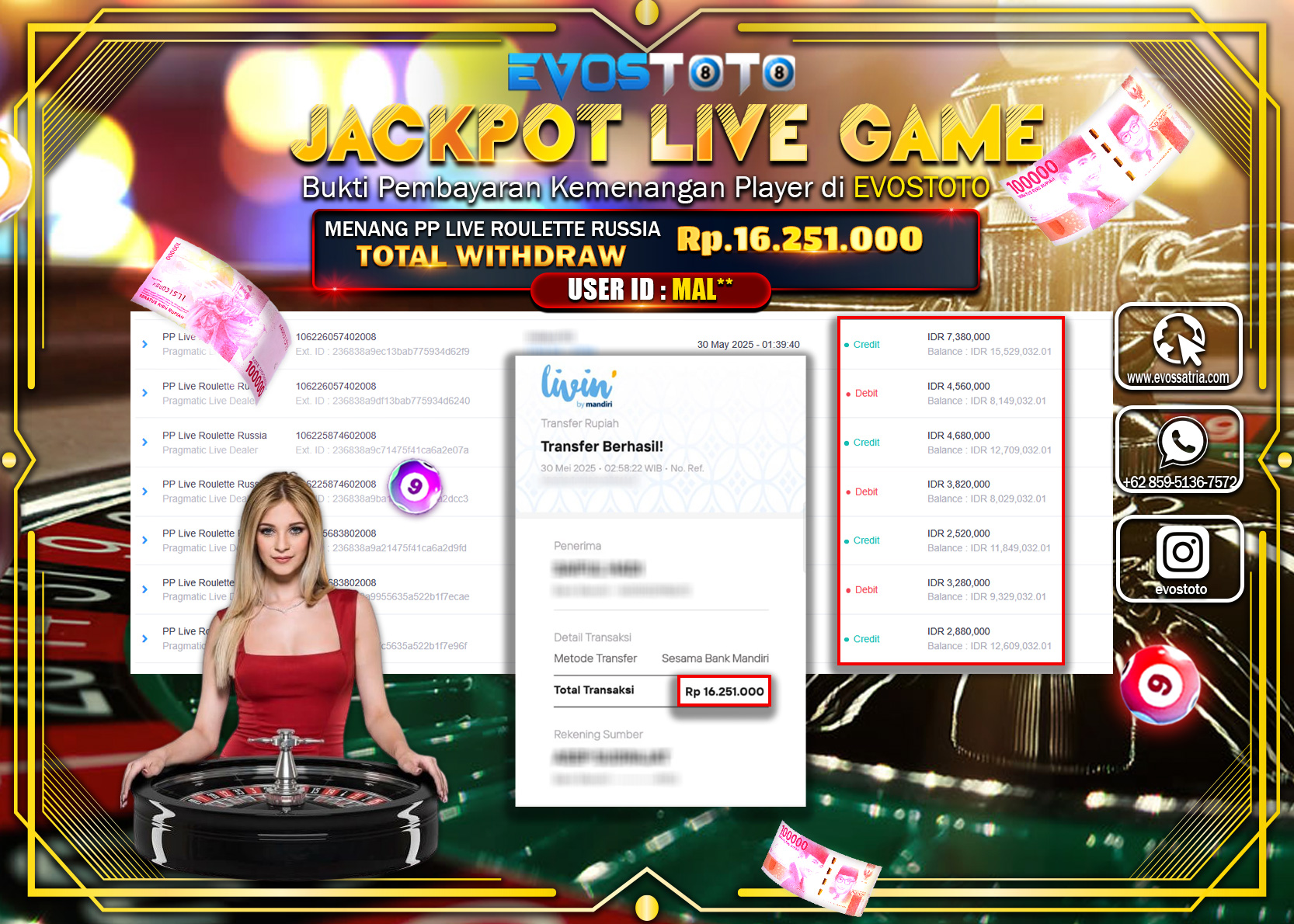 PEMBAYARAN JACKPOT LIVE GAME PP LIVE ROULETTE RUSSIA Rp16.251.000 DI BAYAR LANGSUNG !