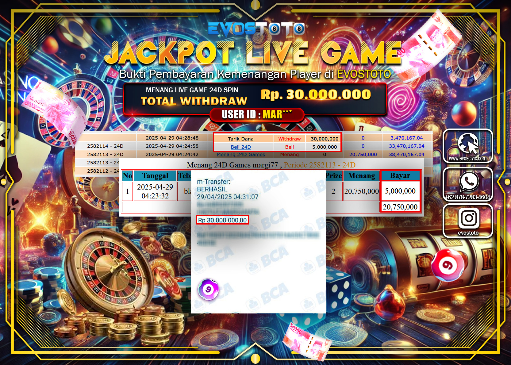 PEMBAYARAN JACKPOT LIVE GAME 24D SPIN  30.000.000 DI BAYAR LANGSUNG !
