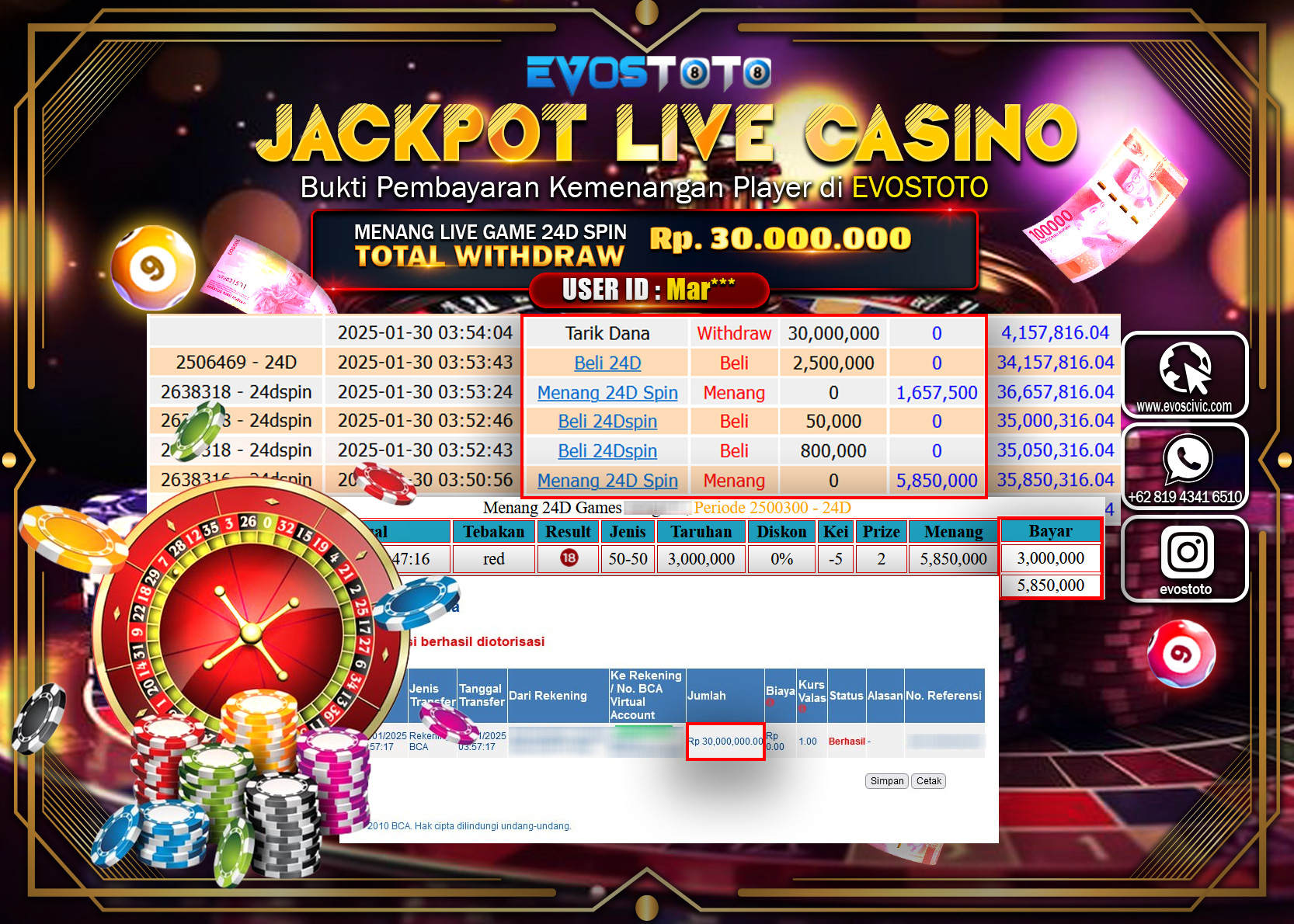 PEMBAYARAN JACKPOT LIVE GAME 24D SPIN Rp.30.000.000 DI BAYAR LANGSUNG !