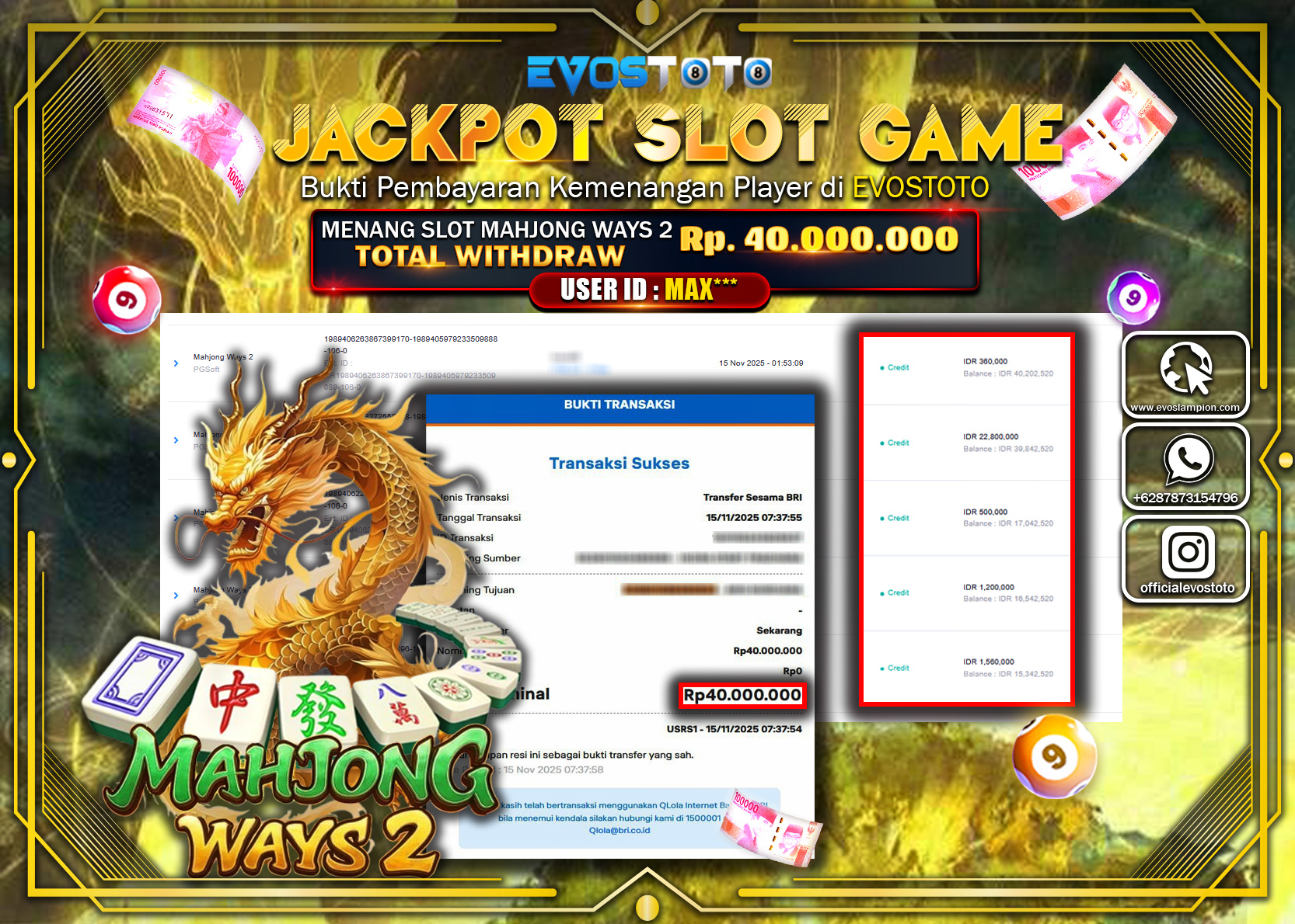 PEMBAYARAN JACKPOT SLOT MAHJONG WAYS 2 Rp40.000.000 DI BAYAR LANGSUNG !