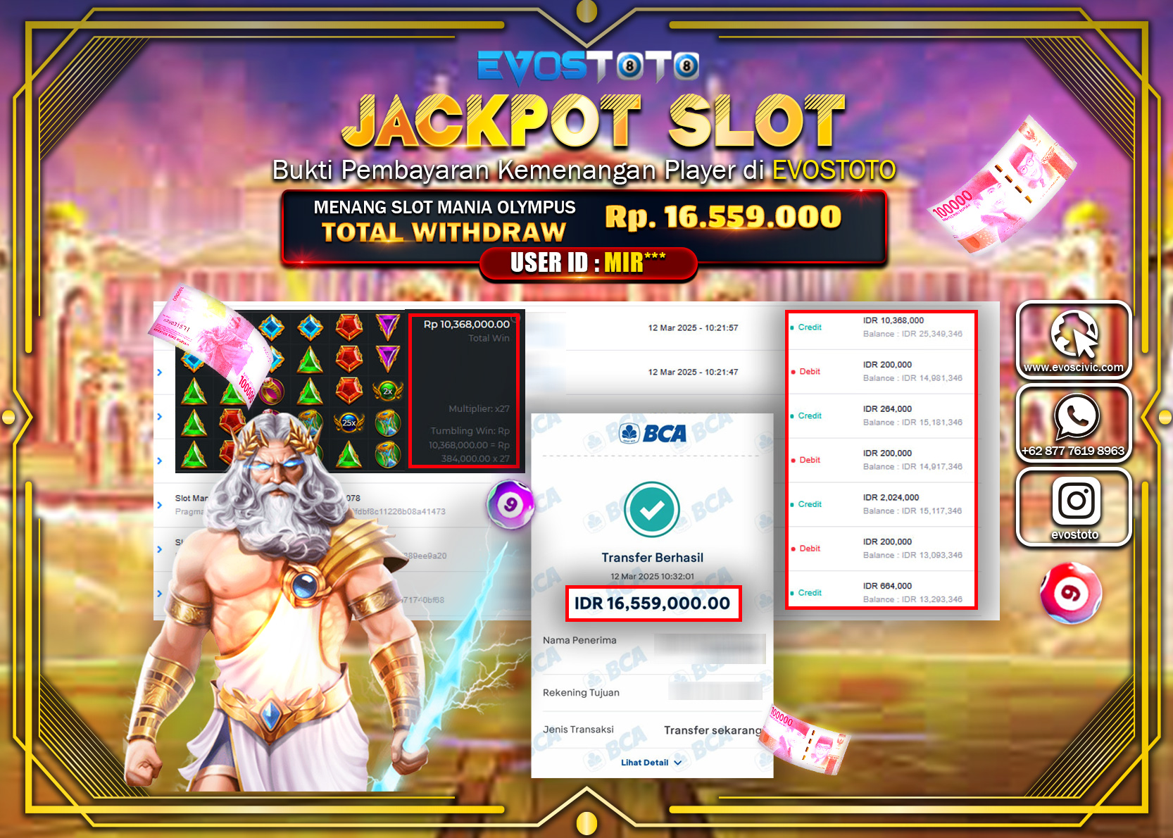 PEMBAYARAN JACKPOT SLOT GATES OF OLYMPUS Rp.16.559.000 DI BAYAR LANGSUNG !