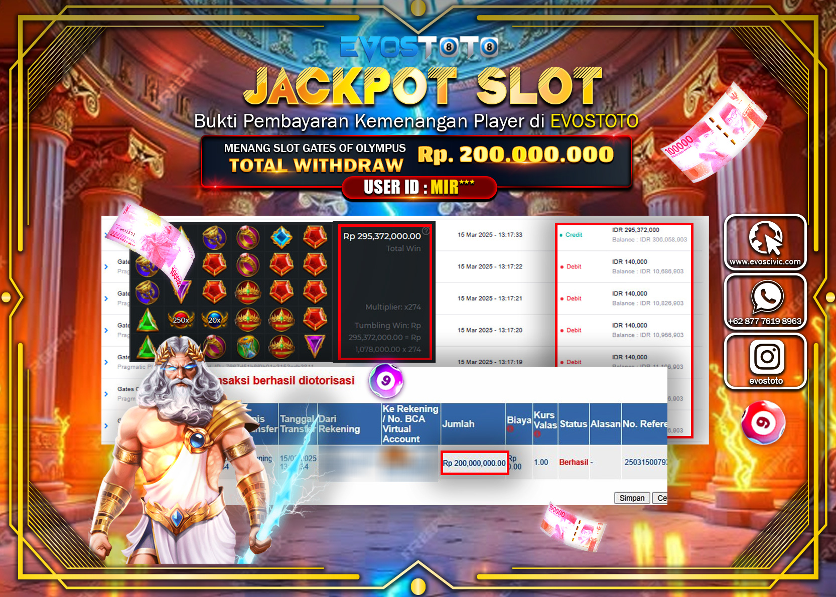 PEMBAYARAN JACKPOT SLOT GATES OF OLYMPUS Rp.200.000.000 DI BAYAR LANGSUNG !