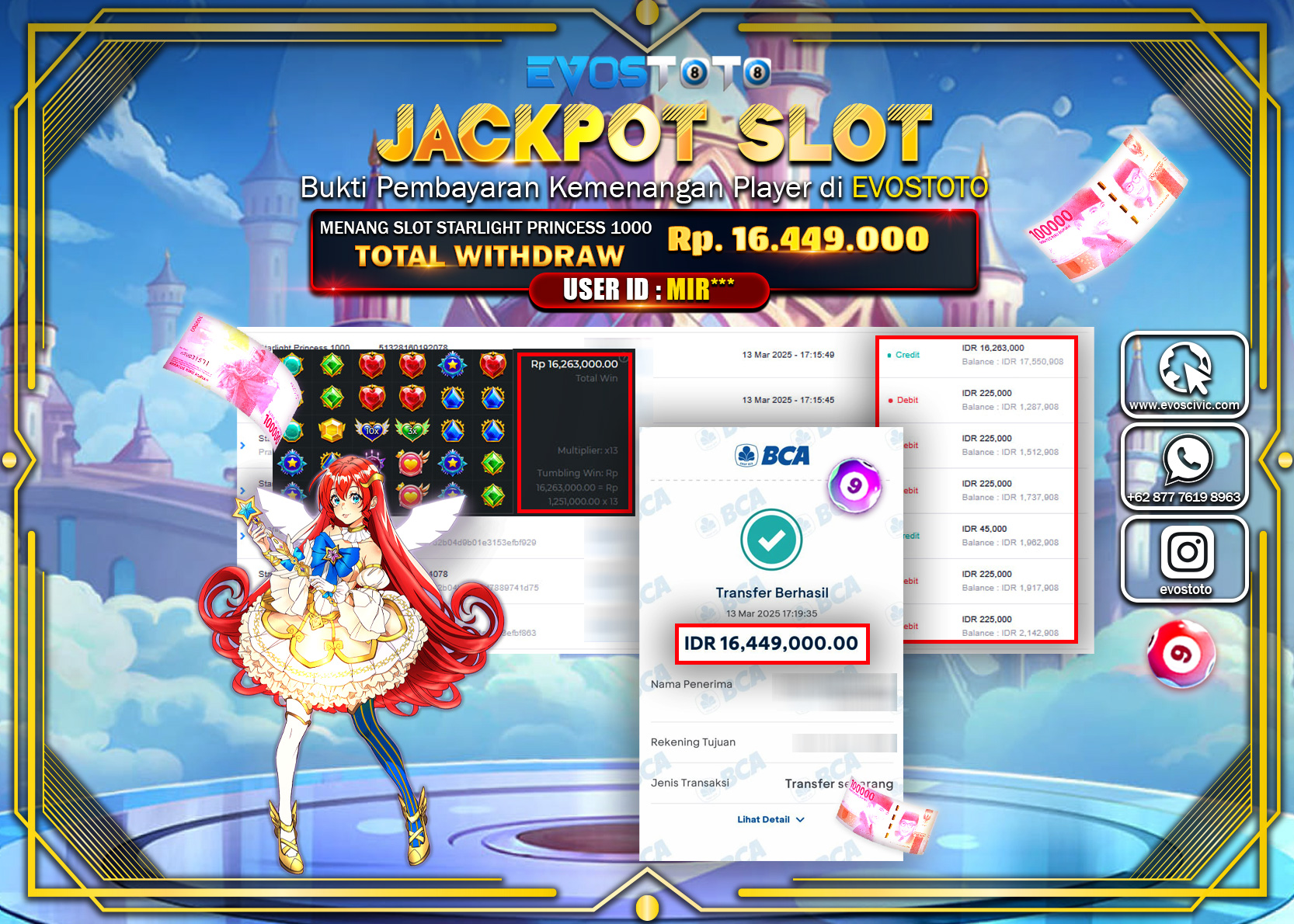 PEMBAYARAN JACKPOT SLOT STARLIGHT PRINCESS 1000 Rp.16.449.000 DI BAYAR LANGSUNG !