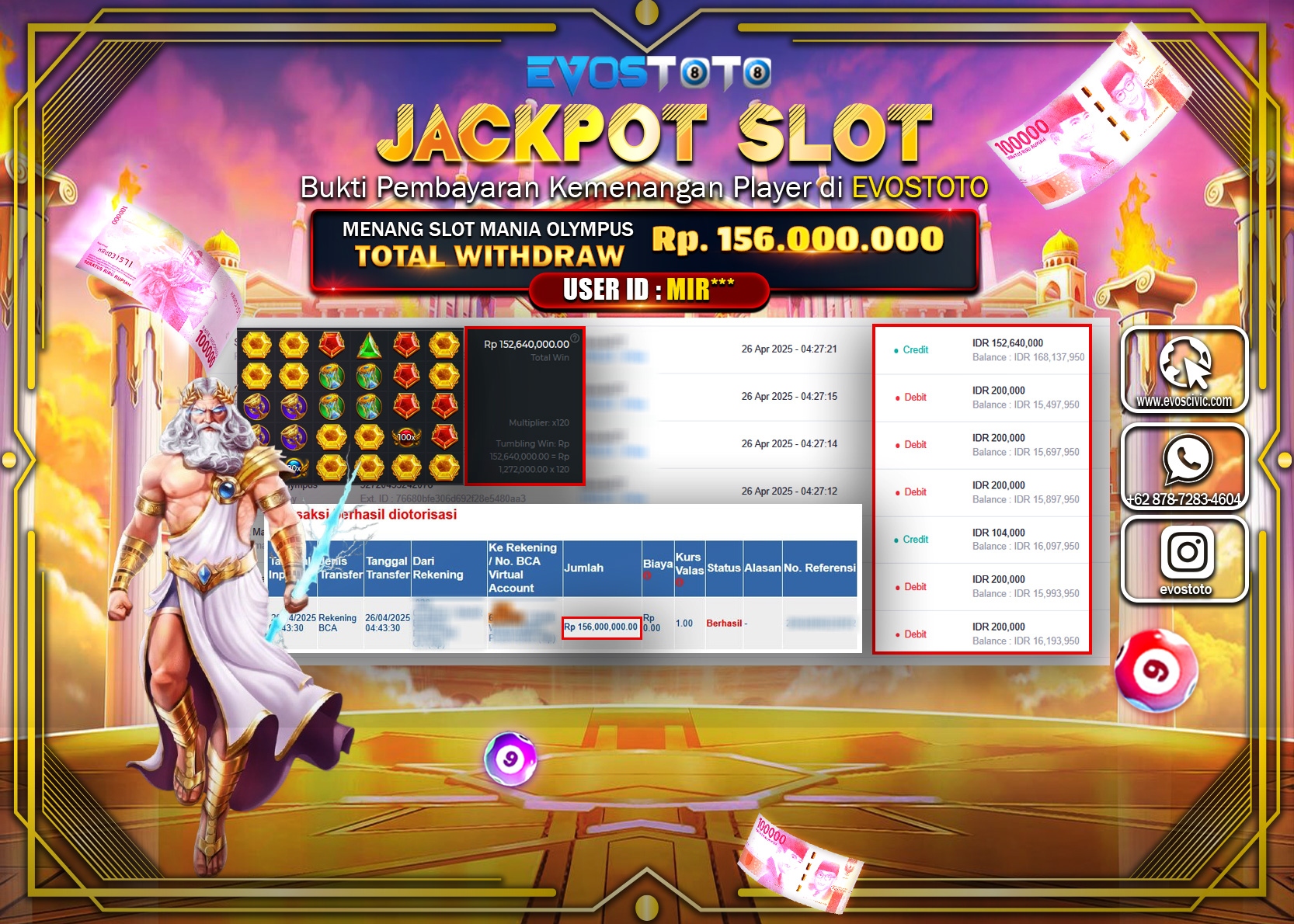 PEMBAYARAN JACKPOT SLOT MANIA OLYMPUS  156.000.000 DI BAYAR LANGSUNG !