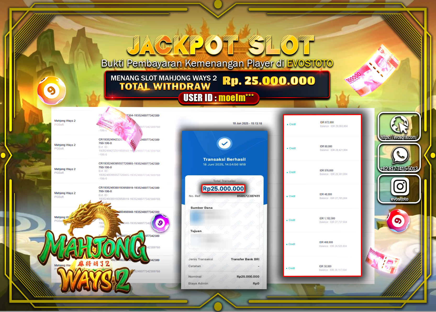 PEMBAYARAN JACKPOT SLOT MAHJONG WAYS 2 RP25.000.000 DI BAYAR LANGSUNG !
