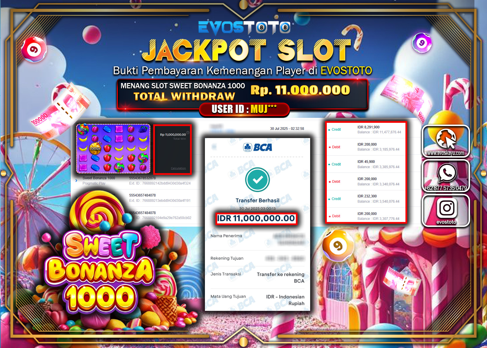 PEMBAYARAN JACKPOT SLOT SLOT SWEET BONANZA 1000 Rp11.000.000 DI BAYAR LANGSUNG !