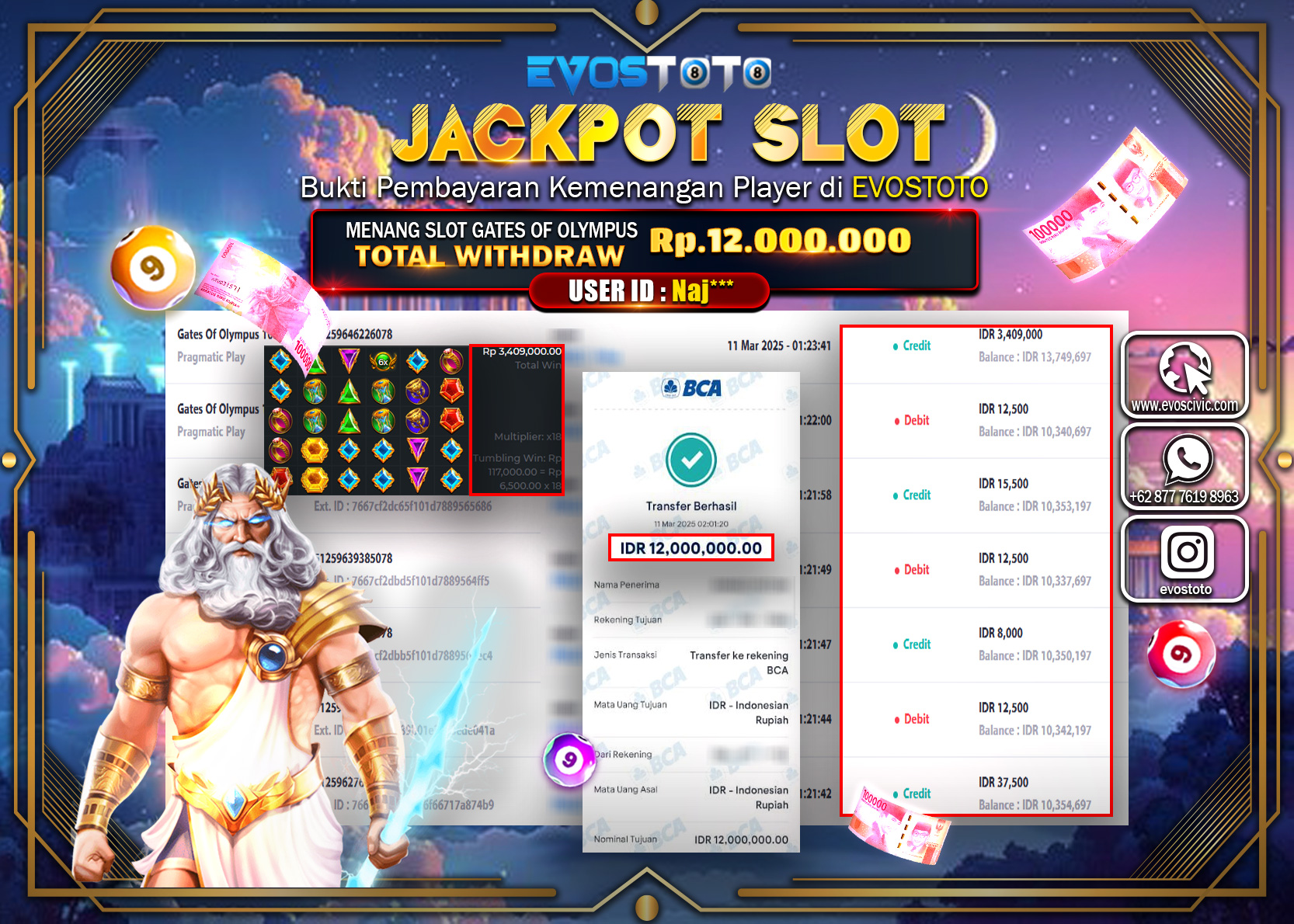 PEMBAYARAN JACKPOT SLOT GATES OF OLYMPUS Rp.12.000.000 DI BAYAR LANGSUNG !