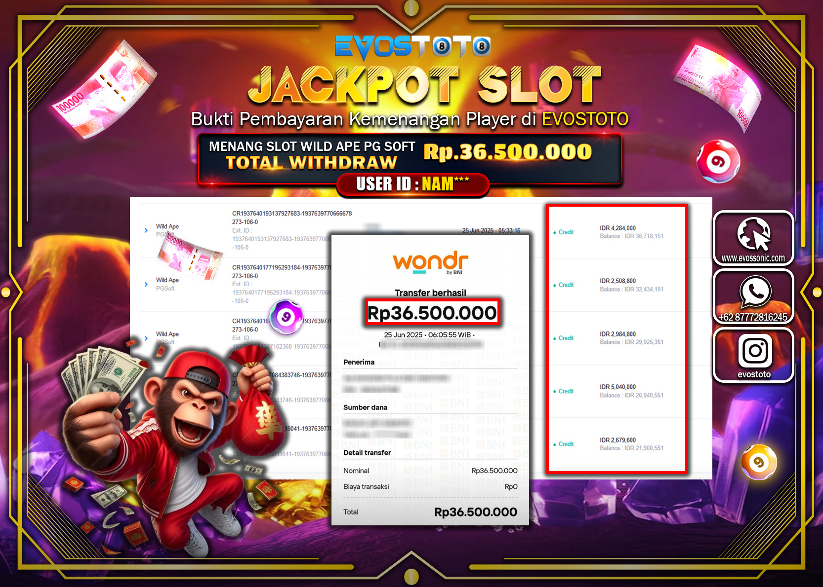 PEMBAYARAN JACKPOT SLOT WILD APE PG SOFT RP36.500.000 DI BAYAR LANGSUNG !
