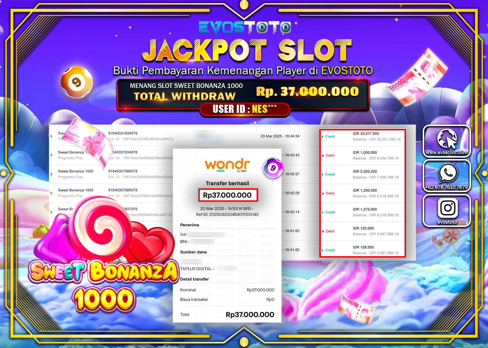 PEMBAYARAN JACKPOT SLOT SWEET BONANZA 1000 Rp.37.000.000 DI BAYAR LANGSUNG