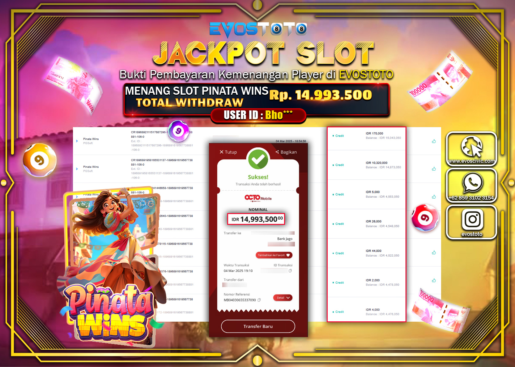 PEMBAYARAN JACKPOT SLOT PINATA WINS Rp.14.993.500 DI BAYAR LANGSUNG !