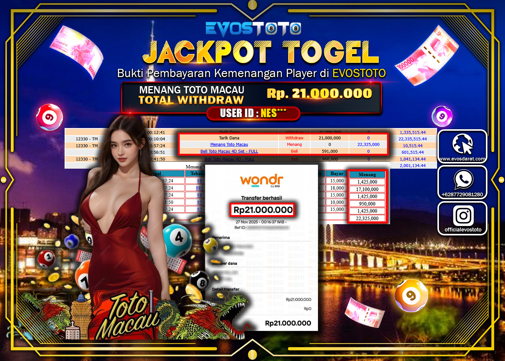 PEMBAYARAN JACKPOT TOGEL TOTO MACAU Rp.21.000.000 DI BAYAR LANGSUNG !