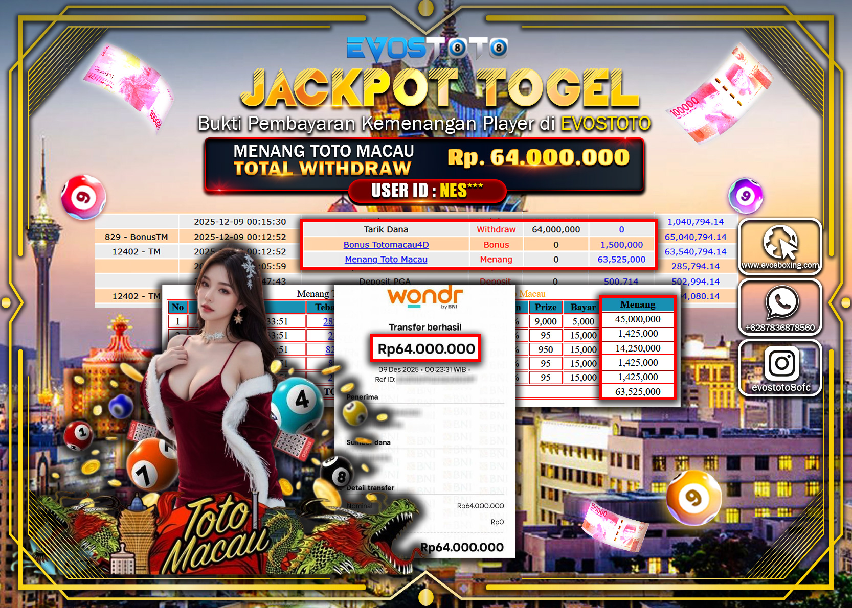 PEMBAYARAN JACKPOT TOGEL TOTO MACAU Rp.64.000.000 DI BAYAR LANGSUNG !