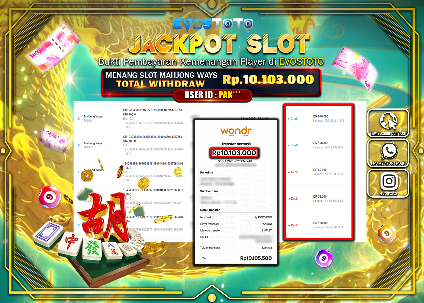 PEMBAYARAN JACKPOT SLOT MAHJONG WAYS RP10.103.000 DI BAYAR LANGSUNG !