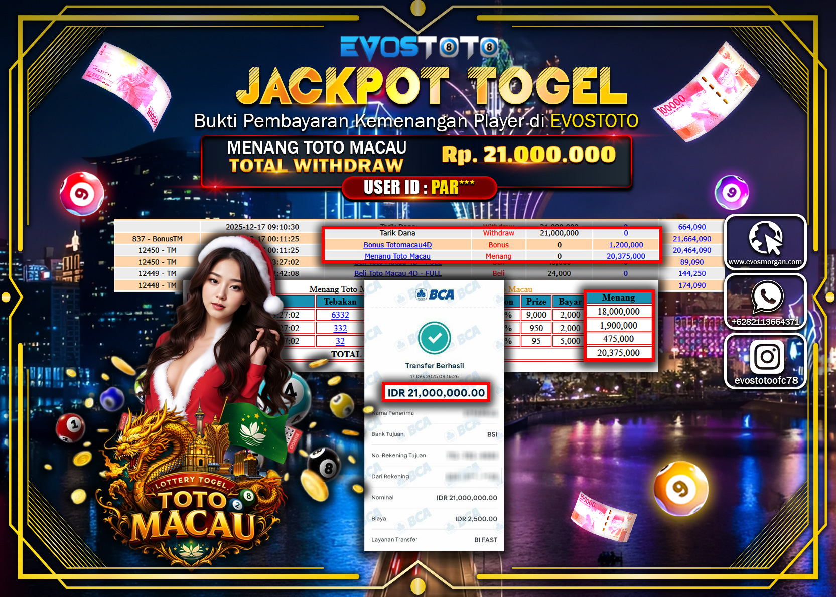 PEMBAYARAN JACKPOT TOGEL TOTO MACAU Rp.21.000.000 DI BAYAR LANGSUNG !