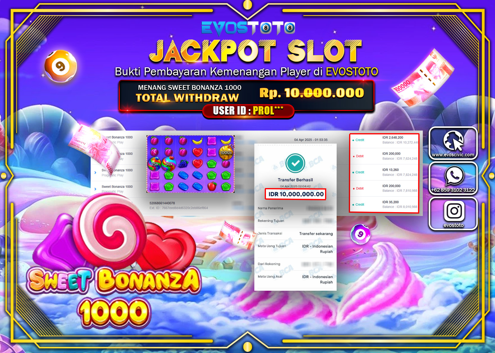 PEMBAYARAN JACKPOT SLOT SWEET BONANZA 1000  10.000.000 DI BAYAR LANGSUNG !