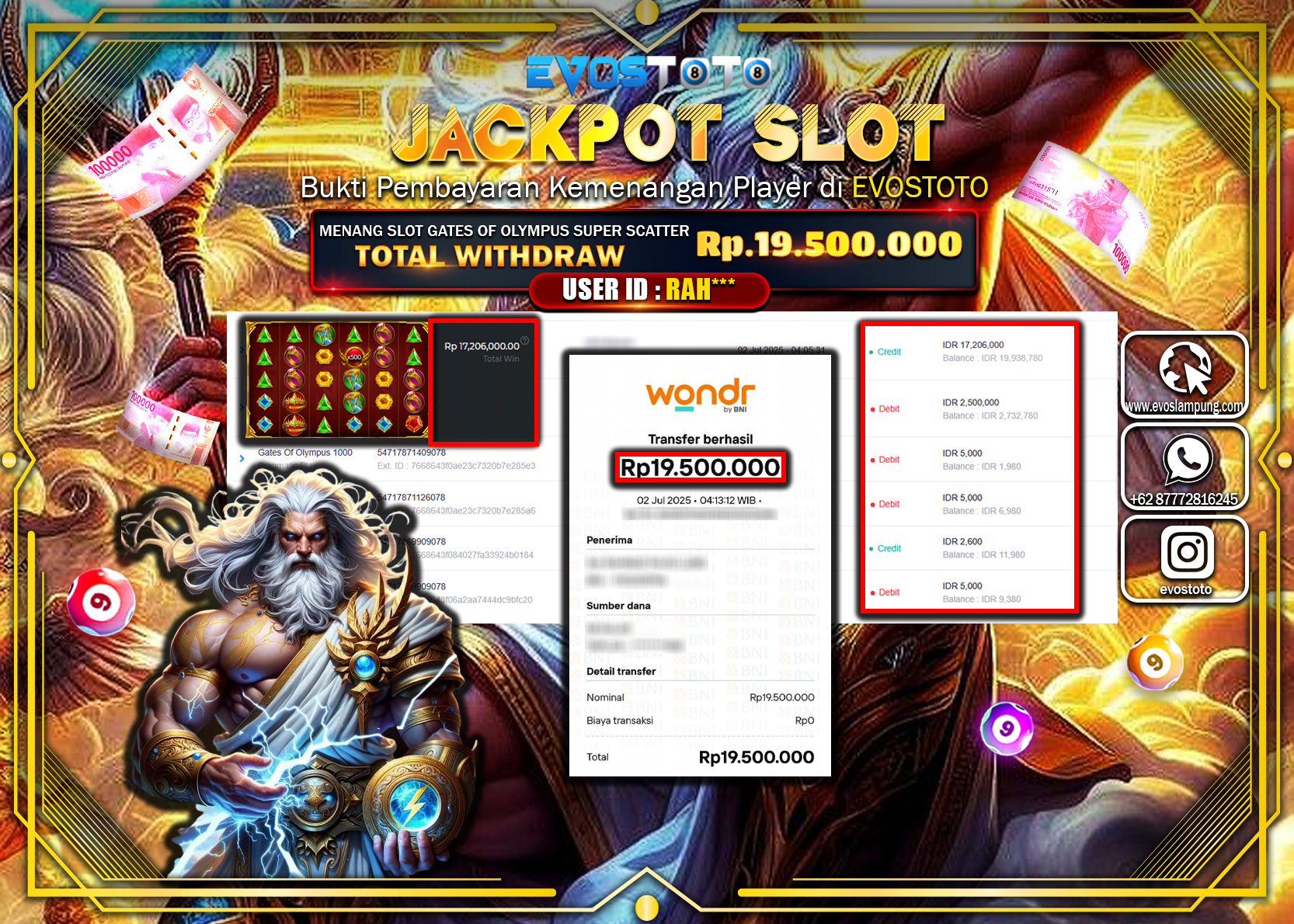 PEMBAYARAN JACKPOT SLOT GATES OF OLYMPUS SUPER SCATTER  RP19.500.000 DI BAYAR LANGSUNG !