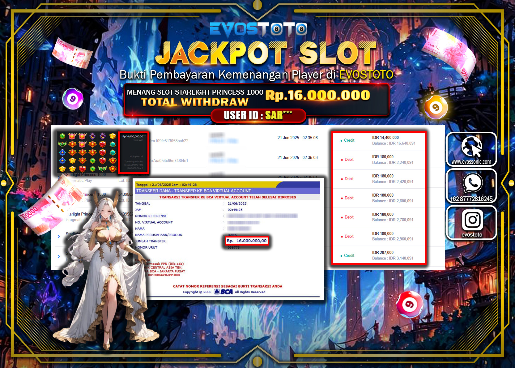 PEMBAYARAN JACKPOT SLOT STARLIGHT PRINCESS 1000 RP16.000.000 DI BAYAR LANGSUNG !