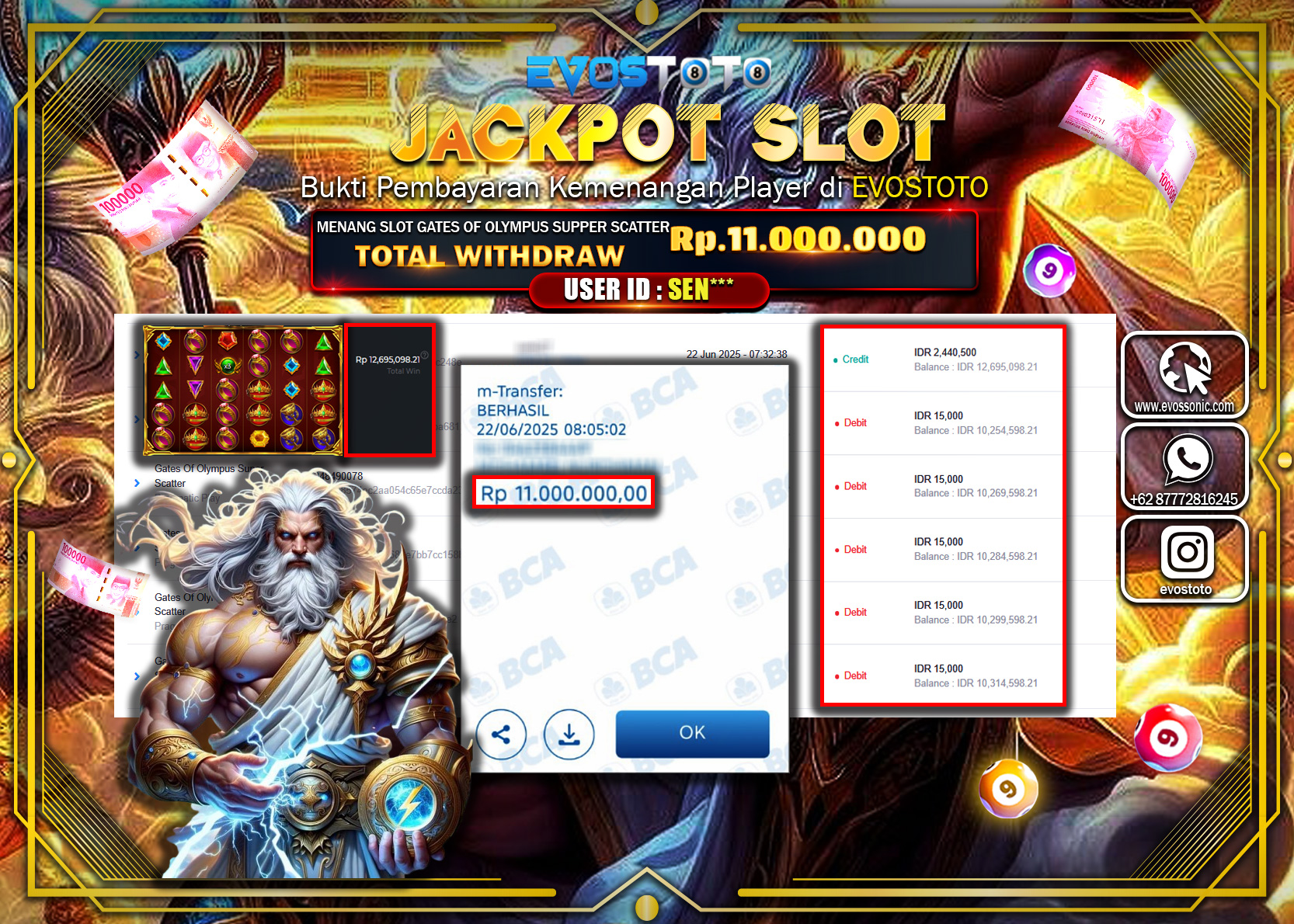 PEMBAYARAN JACKPOT SLOT GATES OF OLYMPUS SUPER SCATTER  11.000.000 DI BAYAR LANGSUNG !