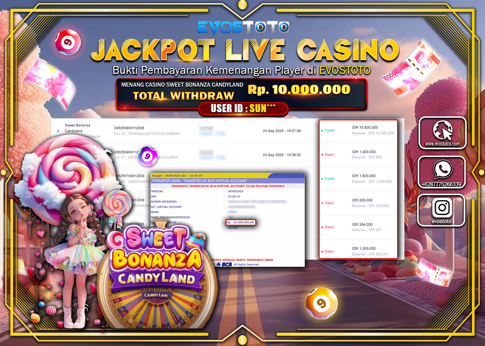 PEMBAYARAN JACKPOT LIVE CASINO SWEET BONANZA CANDYLAND  Rp10.000.000 DI BAYAR LANGSUNG !