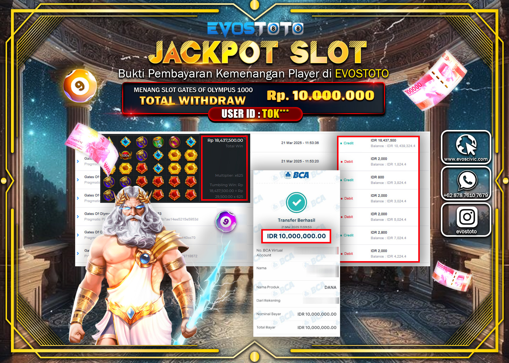 PEMBAYARAN JACKPOT SLOT GATES OF OLYMPUS 1000 Rp.10.000.000 DI BAYAR LANGSUNG !