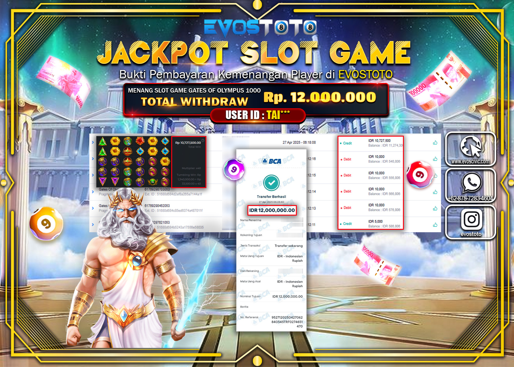 PEMBAYARAN JACKPOT SLOT GATES OF OLYMPUS 1000 Rp.12.000.000 DI BAYAR LANGSUNG !