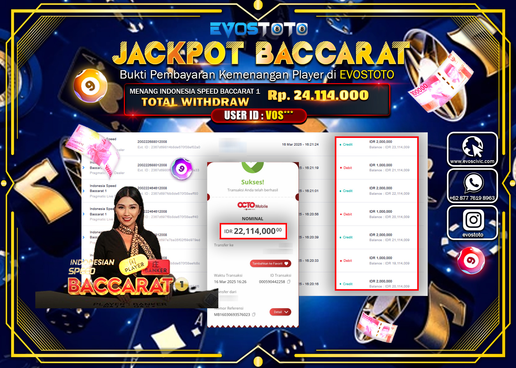 PEMBAYARAN JACKPOT CASINO INDONESIA SPEED BACCARAT 1 Rp.24.114.000 DI BAYAR LANGSUNG !