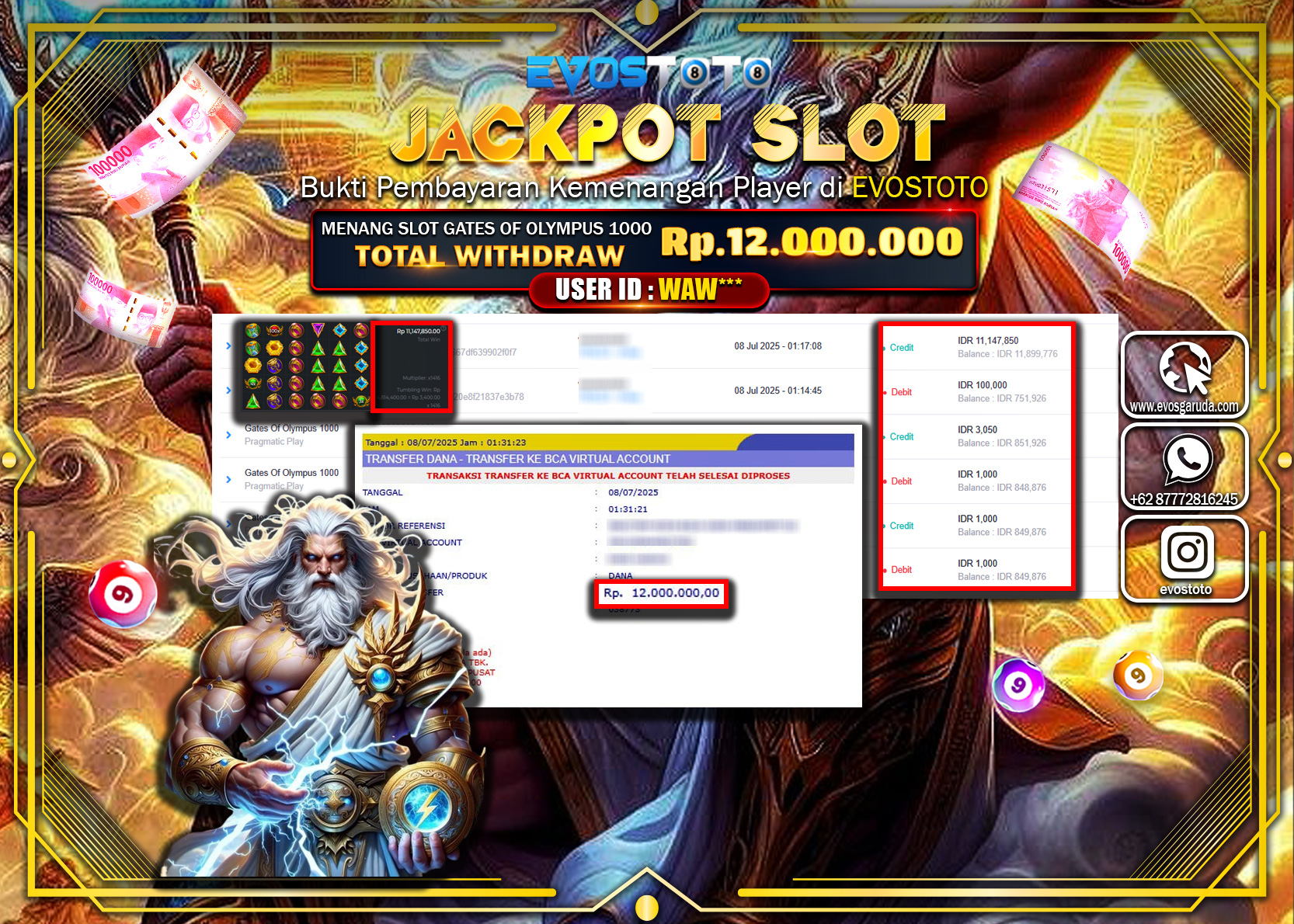 PEMBAYARAN JACKPOT SLOT GATES OF OLYMPUS 1000 RP12.000.000 DI BAYAR LANGSUNG !