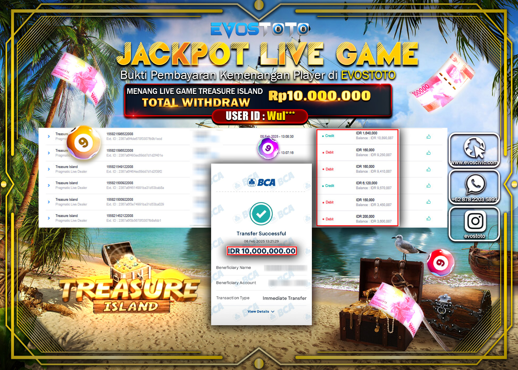 PEMBAYARAN JACKPOT LIVE GAME TREASURE ISLAND Rp.10.000.000 DI BAYAR LANGSUNG !